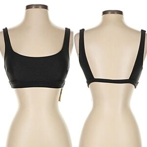 NWT Aerie Swim Scoop Ribbed Open Back Black Bikini Top